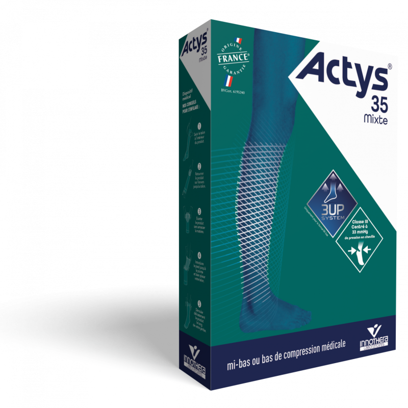 Bas de contention Actys 35 autofix mixte - classe III - pied ouvert + enfileur